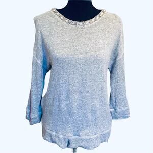 Rebecca Taylor Jeweled Neck Side Zip Cozy Top Women's M Medium